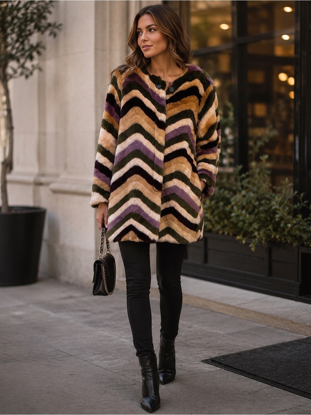Hutch Multicolor Chevron Faux Fur Teddy Jacket from Anthropology.